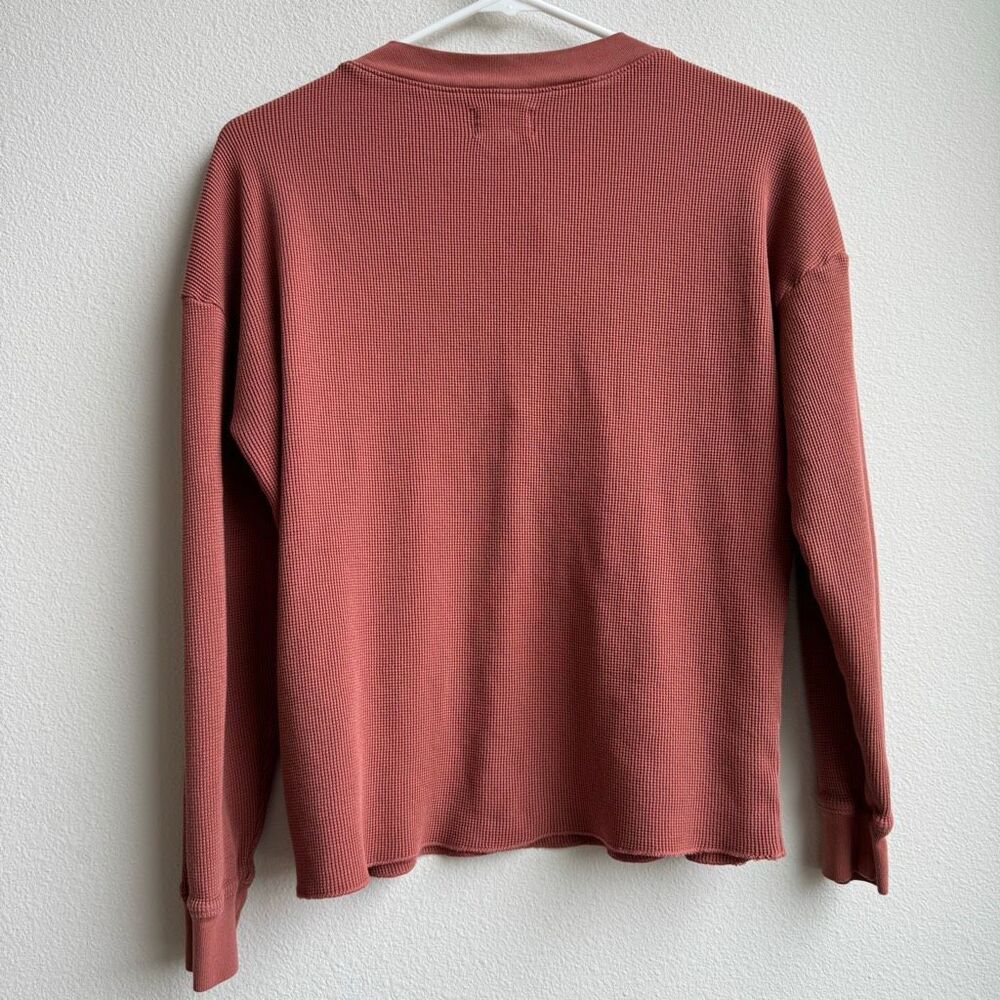Mate The Label Waffle Knit Thermal Organic Cotton Shirt Small Orange Long Sleeve - Picture 7 of 7